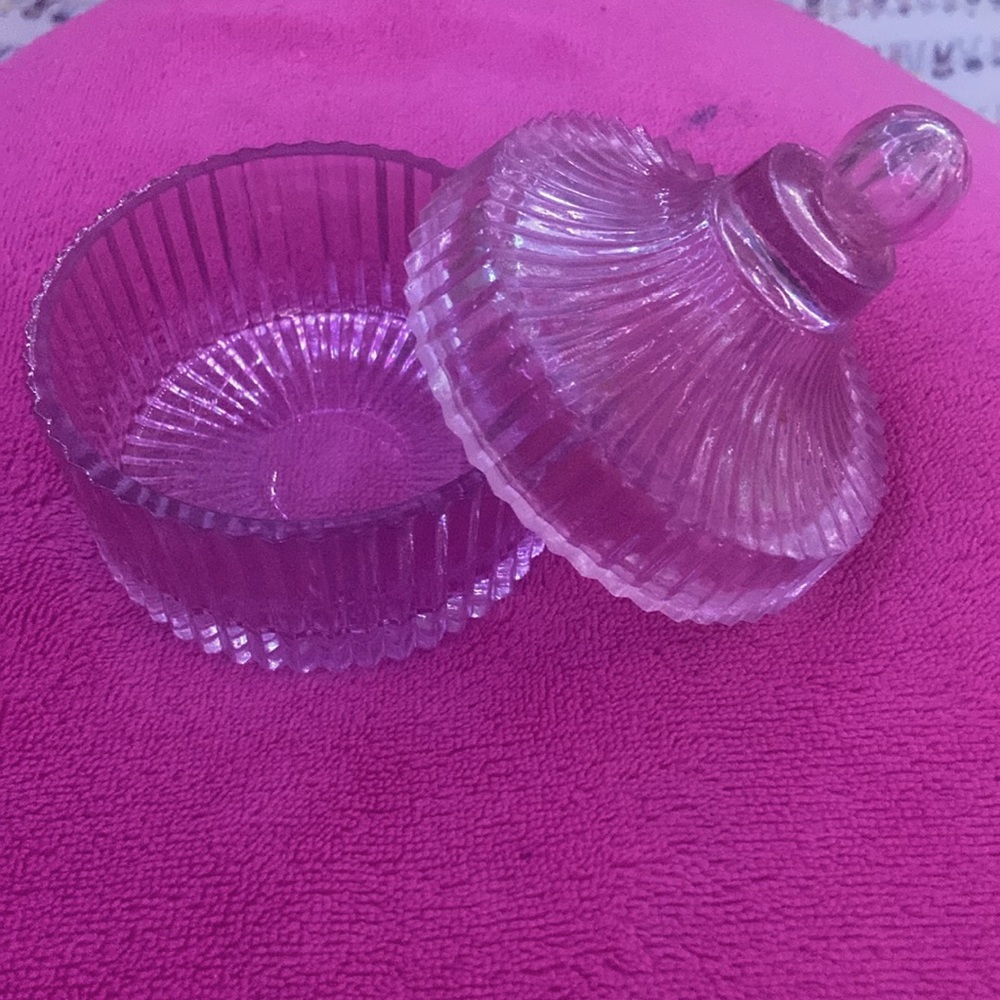 Pink glass cotton round holder